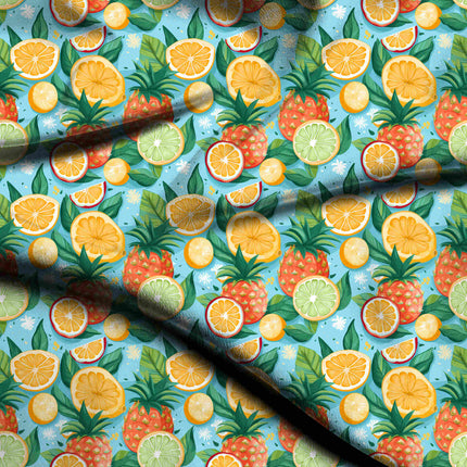 sky blue tropical digital print fabric texture — medium scale closeup