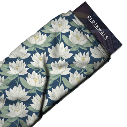 Deep Navy Floral Digital Print Fabric for Saree | Opulent Garden Party - Image 2
