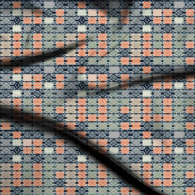 dusty rose geometric digital print fabric texture — medium scale closeup
