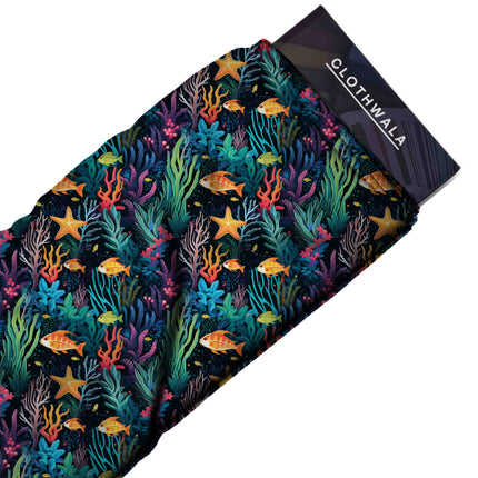 midnight blue tropical print fabric draped — maxi dress styling