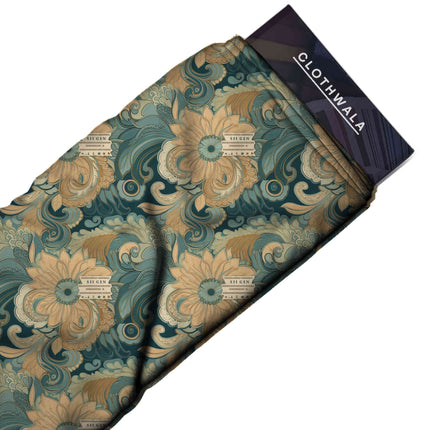 deep teal floral all-over print pattern — large scale repeat layout