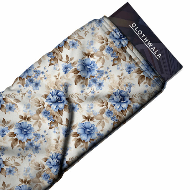 cornflower blue floral print fabric draped — kurta set styling