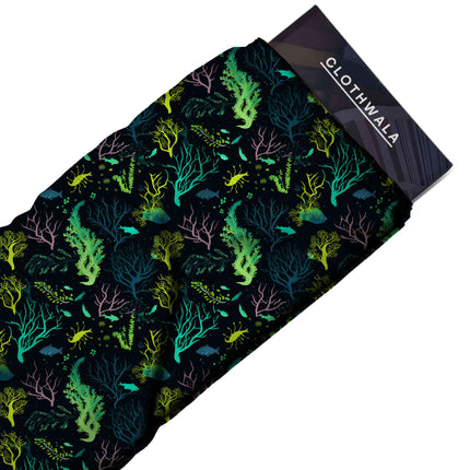 chartreuse tropical fabric detail — matte finish digital print closeup