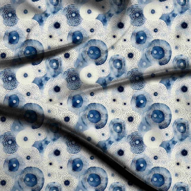 cobalt blue floral digital print fabric texture — medium scale closeup
