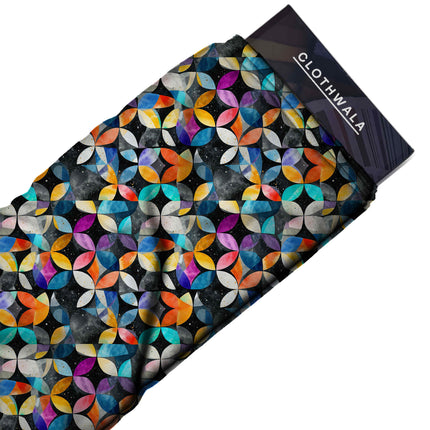 sunset orange geometric all-over print pattern — medium scale repeat layout