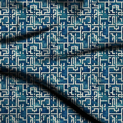 deep teal geometric all-over print pattern — medium scale repeat layout