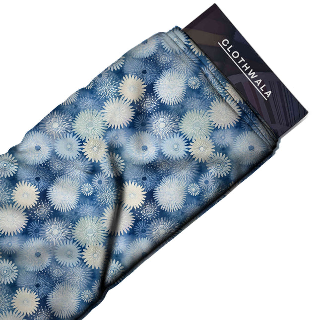 Azure Blue Floral Digital Print Fabric | Festive ethnic wear | Resort Chic | Poly Crepe Digital Print - Image 2