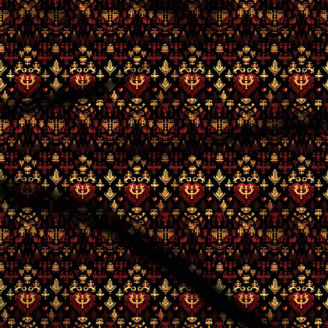 jet black ethnic digital print fabric texture — medium scale closeup