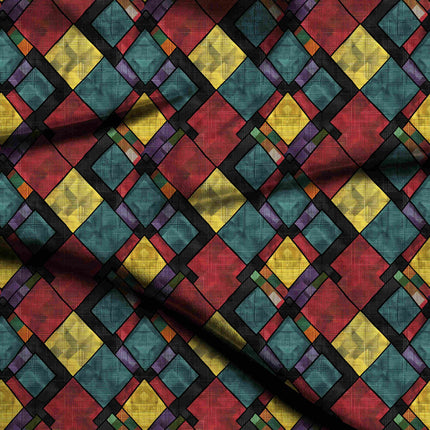 teal geometric digital print fabric texture — medium scale closeup