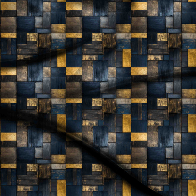 midnight blue geometric print fabric draped — palazzo suit styling