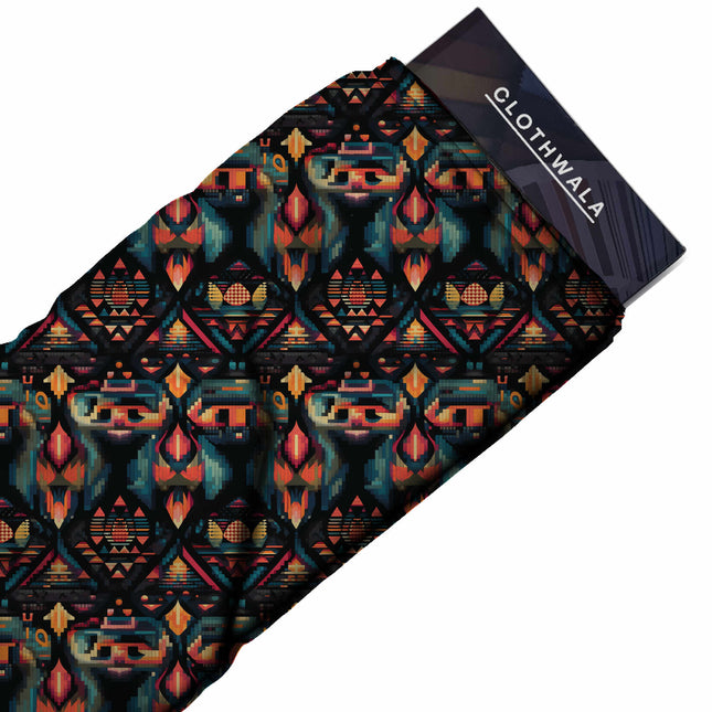 midnight black geometric print fabric draped — maxi dress styling