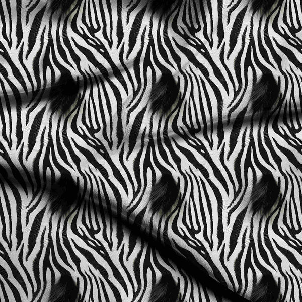 Jet Black Realistic Textured Zebra Hide Stripe Print Fabric
