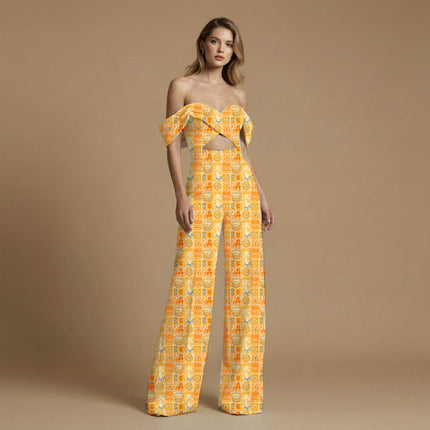 saffron orange ethnic all-over print pattern — medium scale repeat layout