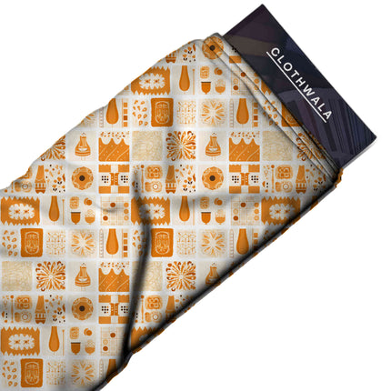 marigold orange ethnic all-over print pattern — medium scale repeat layout