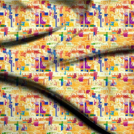 saffron orange abstract print fabric draped — co-ord set styling