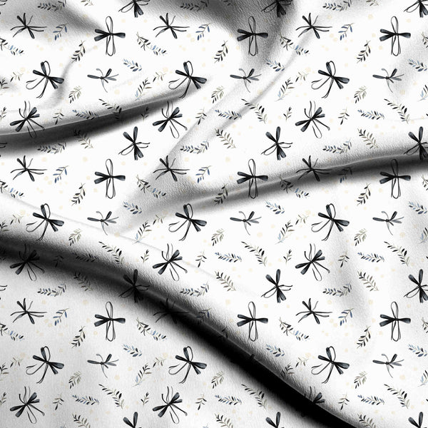 Ivory Cream Delicate Hand-drawn Bows And Scattered Print Fabric