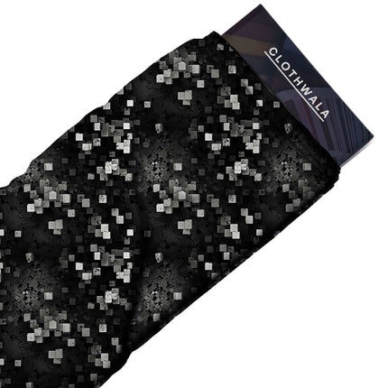 jet black abstract print fabric draped — sheath dress styling