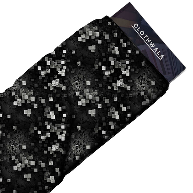 jet black abstract print fabric draped — sheath dress styling