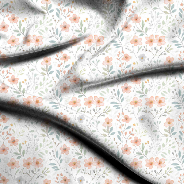Apricot Blush Scattered Watercolor Ditsy Florals Print Fabric