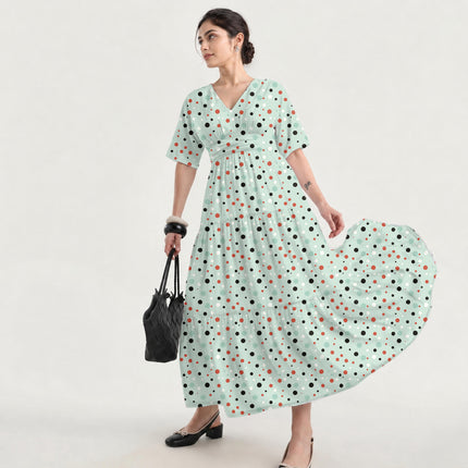 Mint Green Polka Digital Print Fabric for Dress | Regal Festive Wear - Image 8