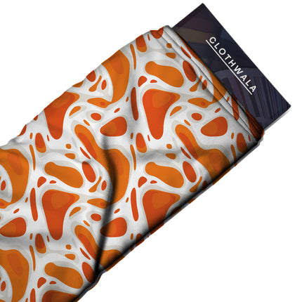tangerine orange abstract print fabric draped — maxi dress styling