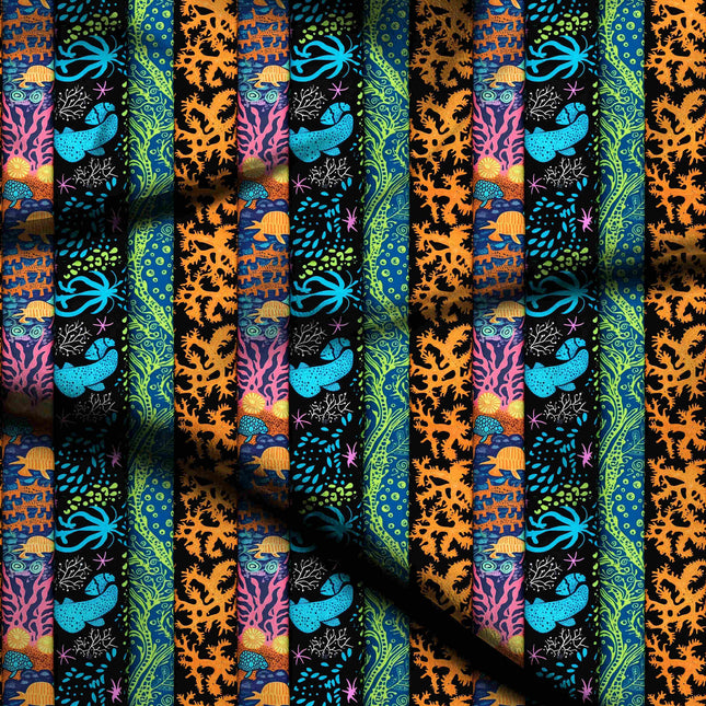 electric turquoise stripes digital print fabric texture — medium scale closeup