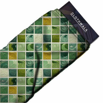 sage green geometric print fabric draped — co-ord set styling