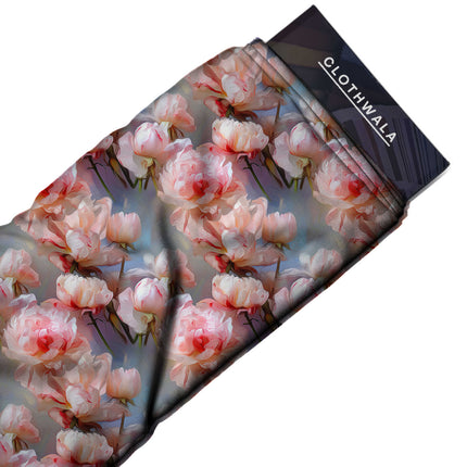dusty rose floral fabric detail — textured finish digital print closeup