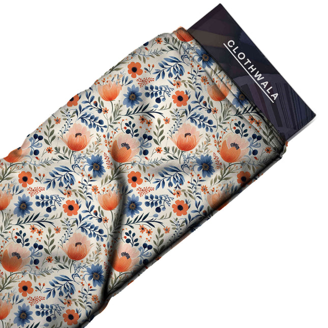 coral orange floral print fabric draped — co-ord set styling