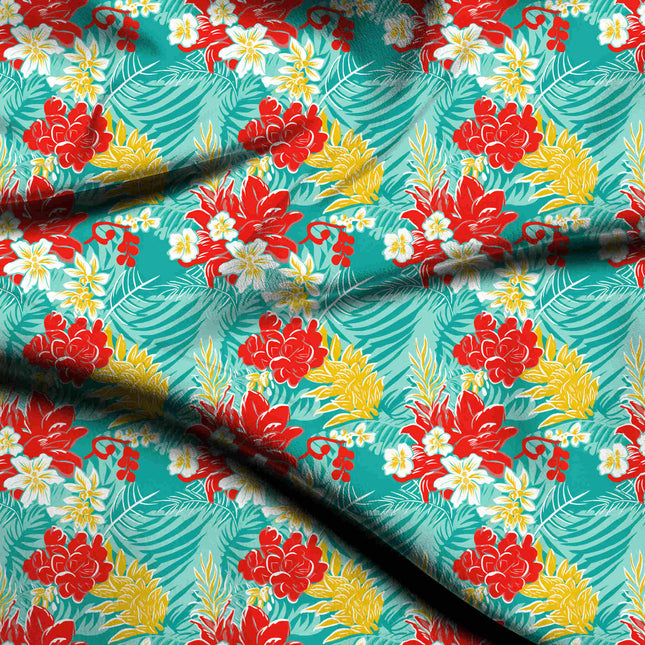 scarlet red tropical digital print fabric texture — large scale closeup