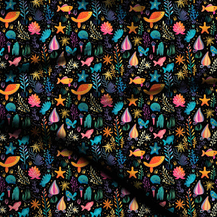 marigold orange tropical digital print fabric texture — medium scale closeup