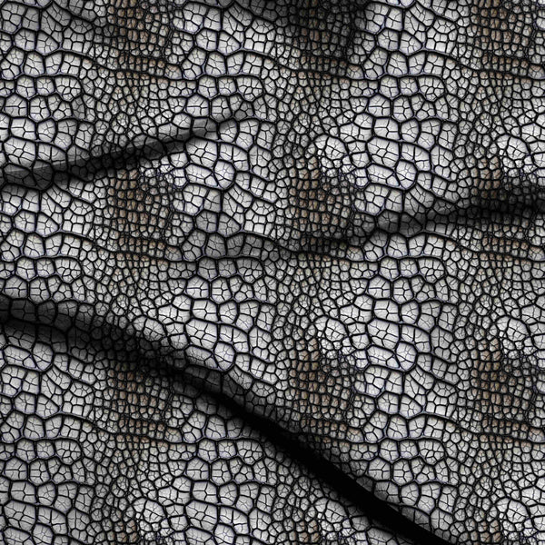 Ivory Cream Interlocking Cracked Earth Texture Print Fabric