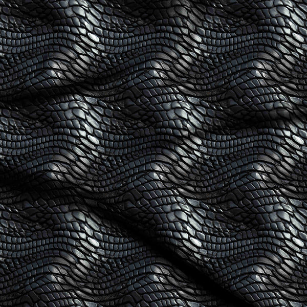 Jet Black Wavy Undulating 3D Embossed Snakesk Print Fabric