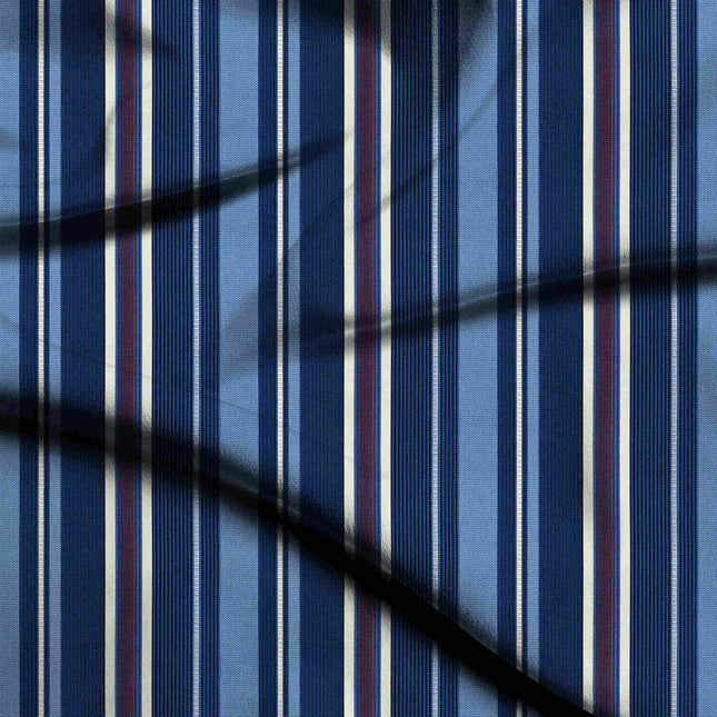 Cobalt Blue Stripes Digital Print Fabric | Resort Wear | Quiet Lines | Minimalist Print | Poly Crepe Digital Print - 1200