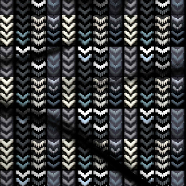 Charcoal Grey Pixelated Chevron Columns Print Fabric