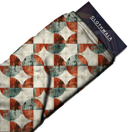 burnt sienna geometric fabric detail — textured finish digital print closeup