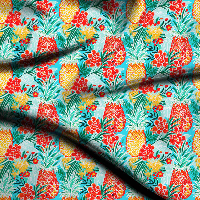 turquoise blue tropical digital print fabric texture — large scale closeup