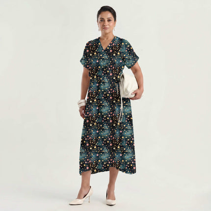 Midnight Blue Floral Digital Print Fabric for Set | Contemporary Ethnic Wear - Image 7