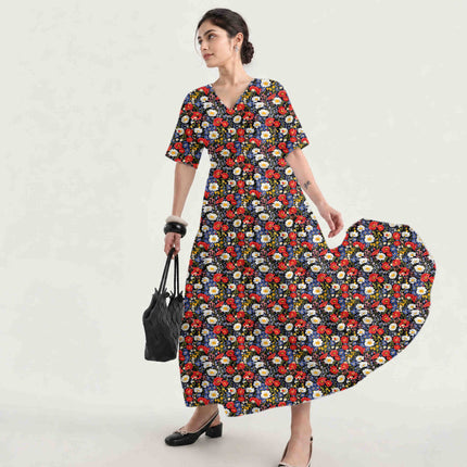 Midnight Blue Floral Digital Print Fabric for Maxi | Regal Festival Wear - Image 6