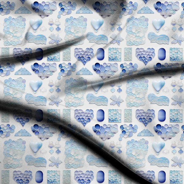 Sky Blue Scattered 3D embossed tile-like heart Maxi Dress Fabric