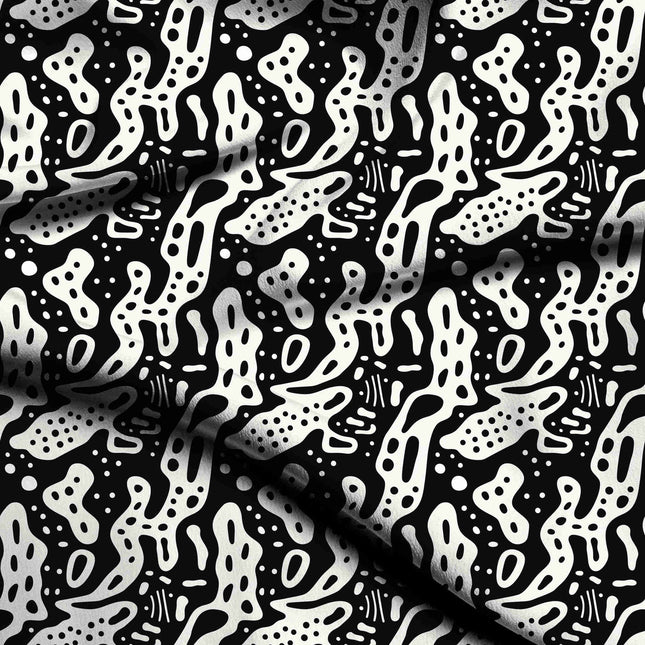 jet black abstract digital print fabric texture — medium scale closeup
