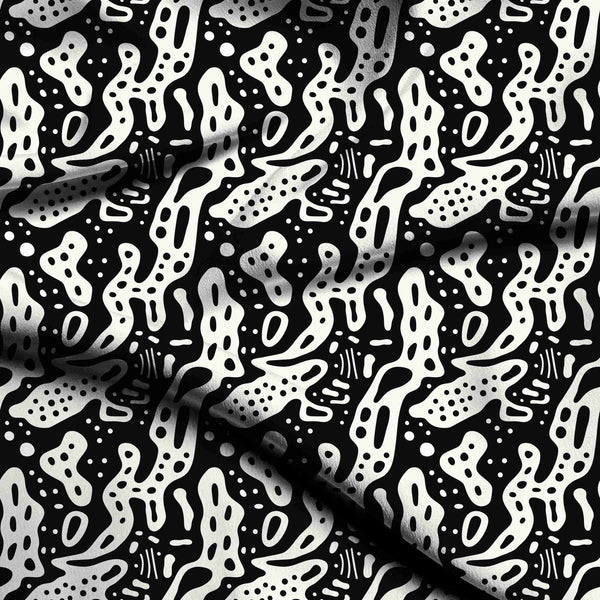 Jet Black Fluid Biomorphic Forms With Scattered Print Fabric
