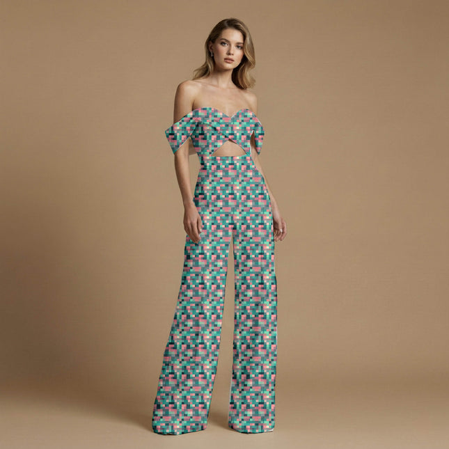 dusty rose geometric print fabric draped — maxi dress styling