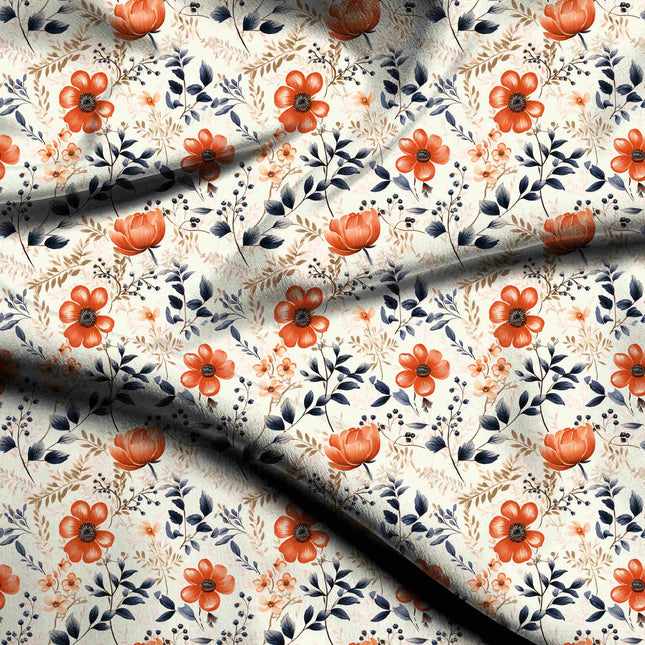 ivory cream floral digital print fabric texture — medium scale closeup