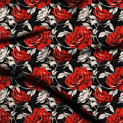 crimson red floral digital print fabric texture — large scale closeup