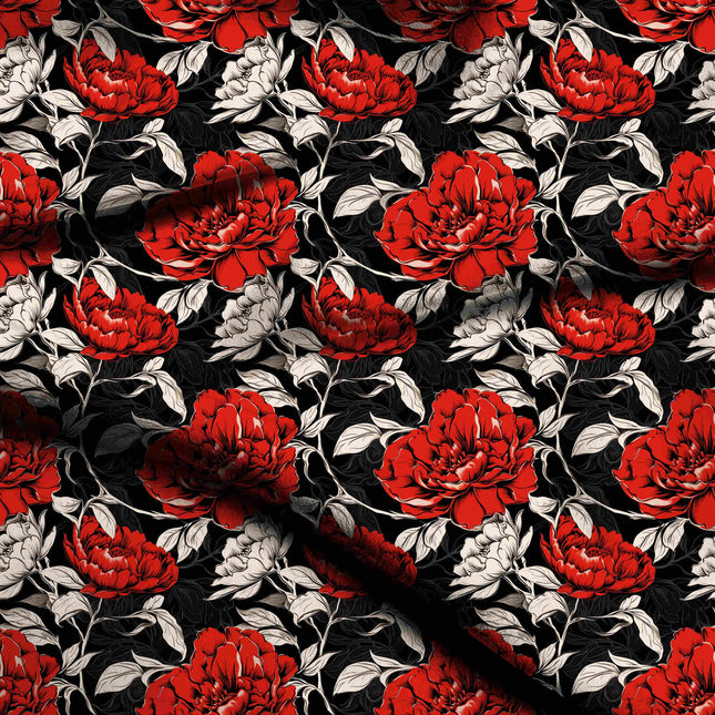 crimson red floral digital print fabric texture — large scale closeup