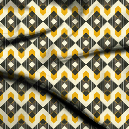 mustard yellow geometric digital print fabric texture — medium scale closeup