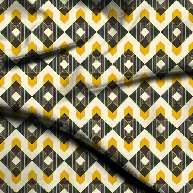 mustard yellow geometric digital print fabric texture — medium scale closeup