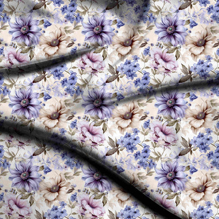lavender floral digital print fabric texture — medium scale closeup