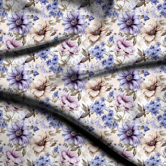 lavender floral digital print fabric texture — medium scale closeup